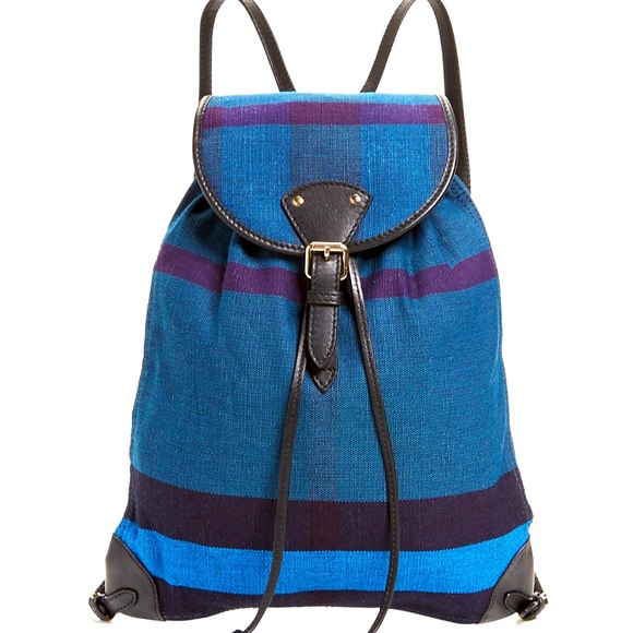 Burberry Medium Canvas Check Overdye Chiltern Backpack in Ultramarine Blue/Gold - Picture 3 of 11